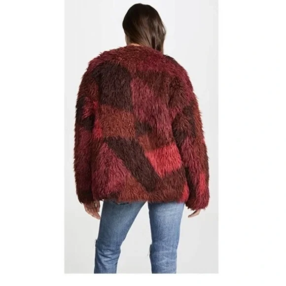 NEW IRO Sechura Patchwork-Effect Faux Fur Jacket *Mixed Red* Sz FR 44 / US 12 - Picture 2 of 16